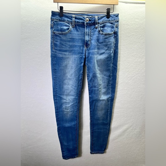 American Eagle Jegging Jeans Womens 6 Long Tall Blue Denim Super Stretch 2204 - Picture 1 of 11
